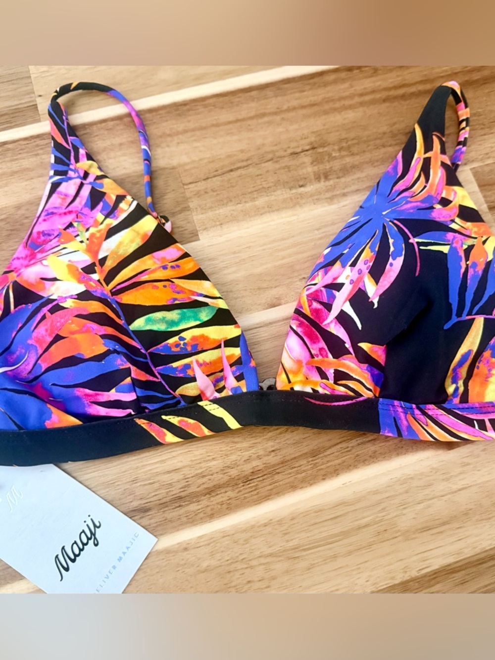 NWT Maaji Midnight Tropics River Reversible Fixed Triangle Bikini Top Sz L